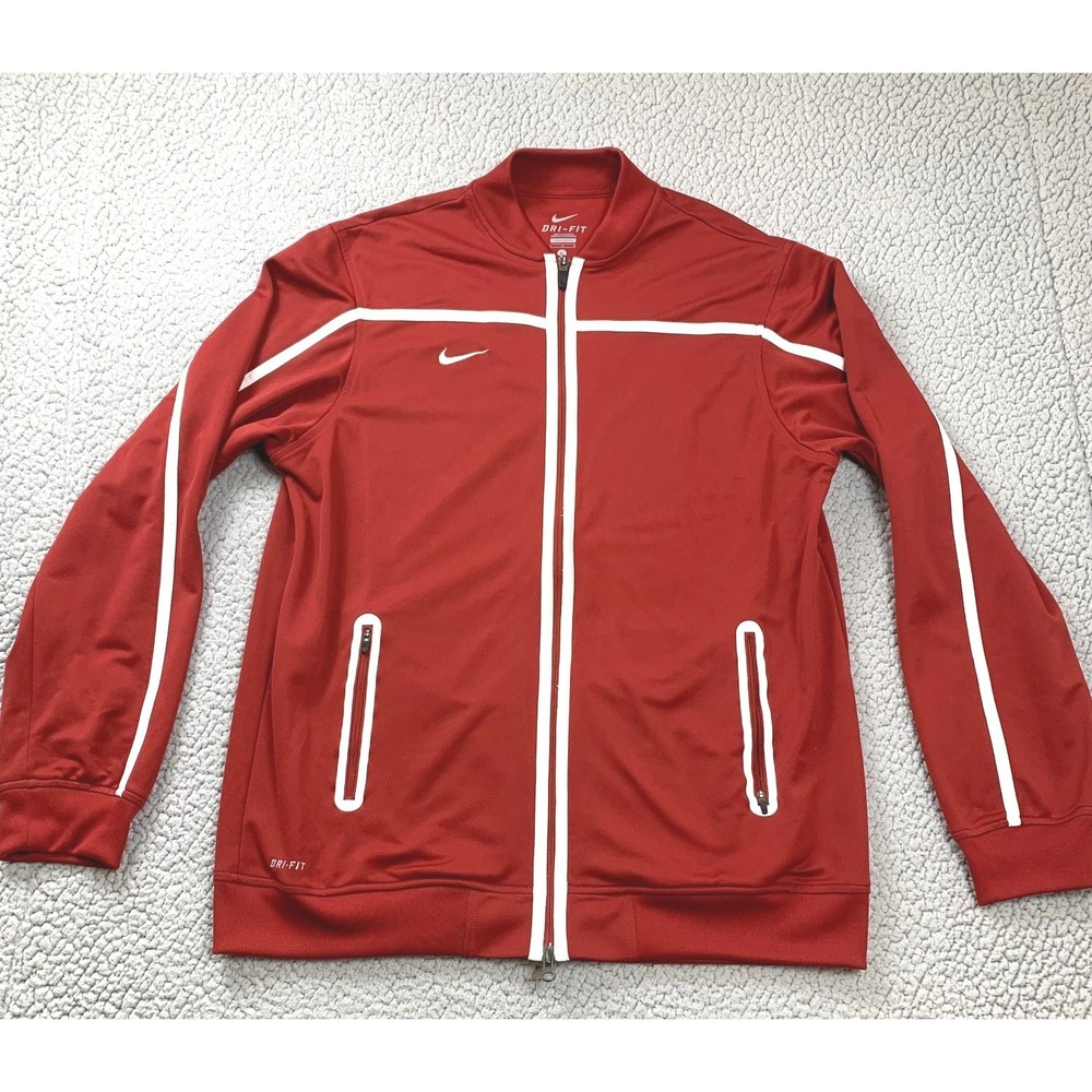 Nike Dri-Fit Men's Large Red Full Zip Track Jacket White Piping Size L
